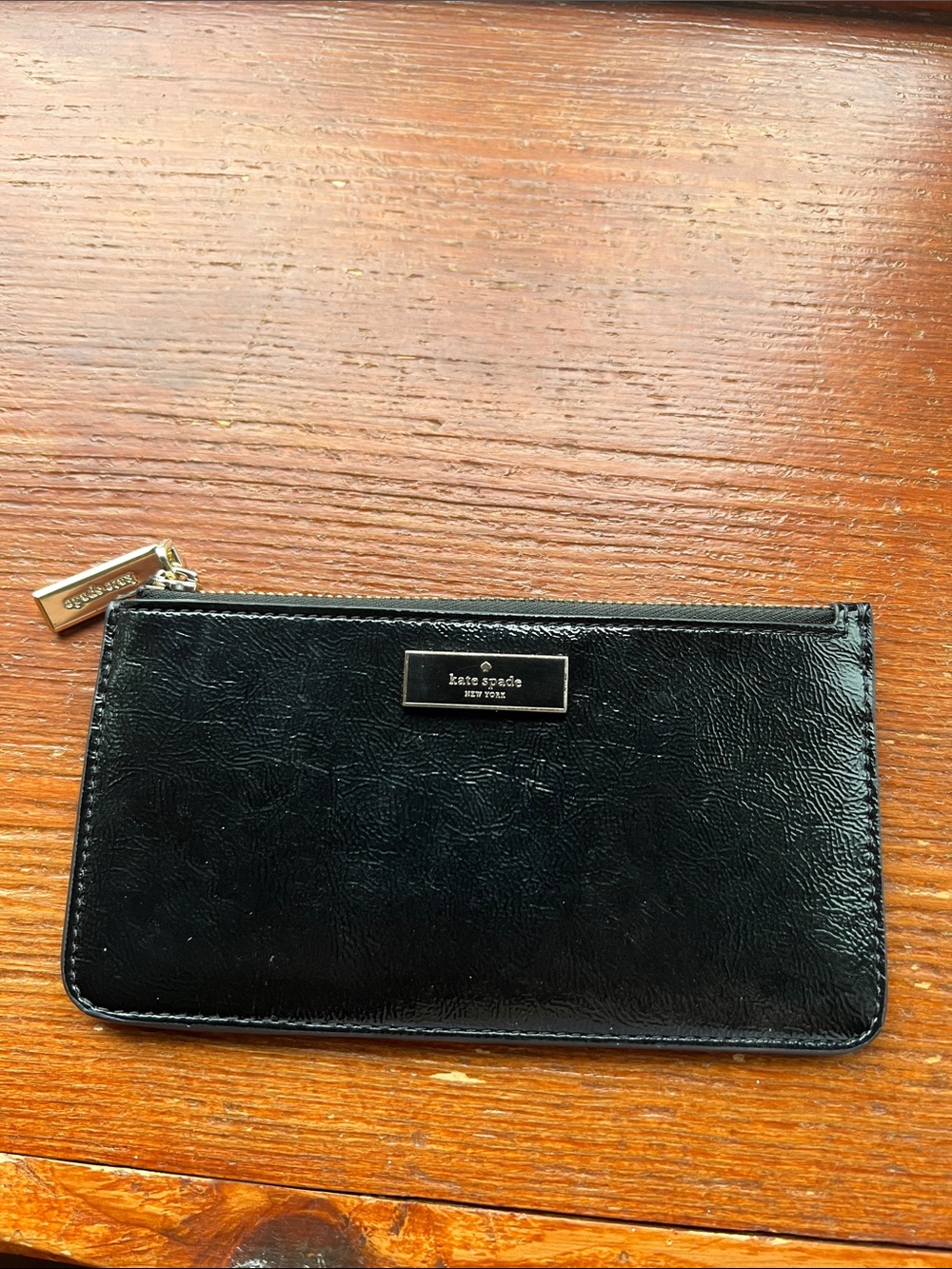 kate spade Black Patent Zip Wristlet with Gold Plaque